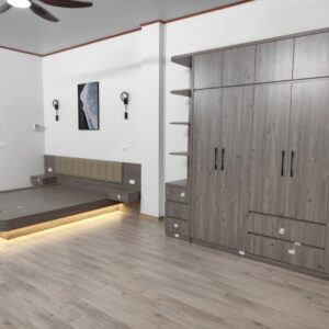 Bộ giường tủ gỗ MDF sang trọng giường bay hắt đèn hiện đại