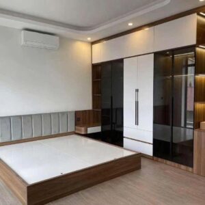 Bộ giường tủ gỗ MDF kết hợp cánh kính cường lực cao cấp
