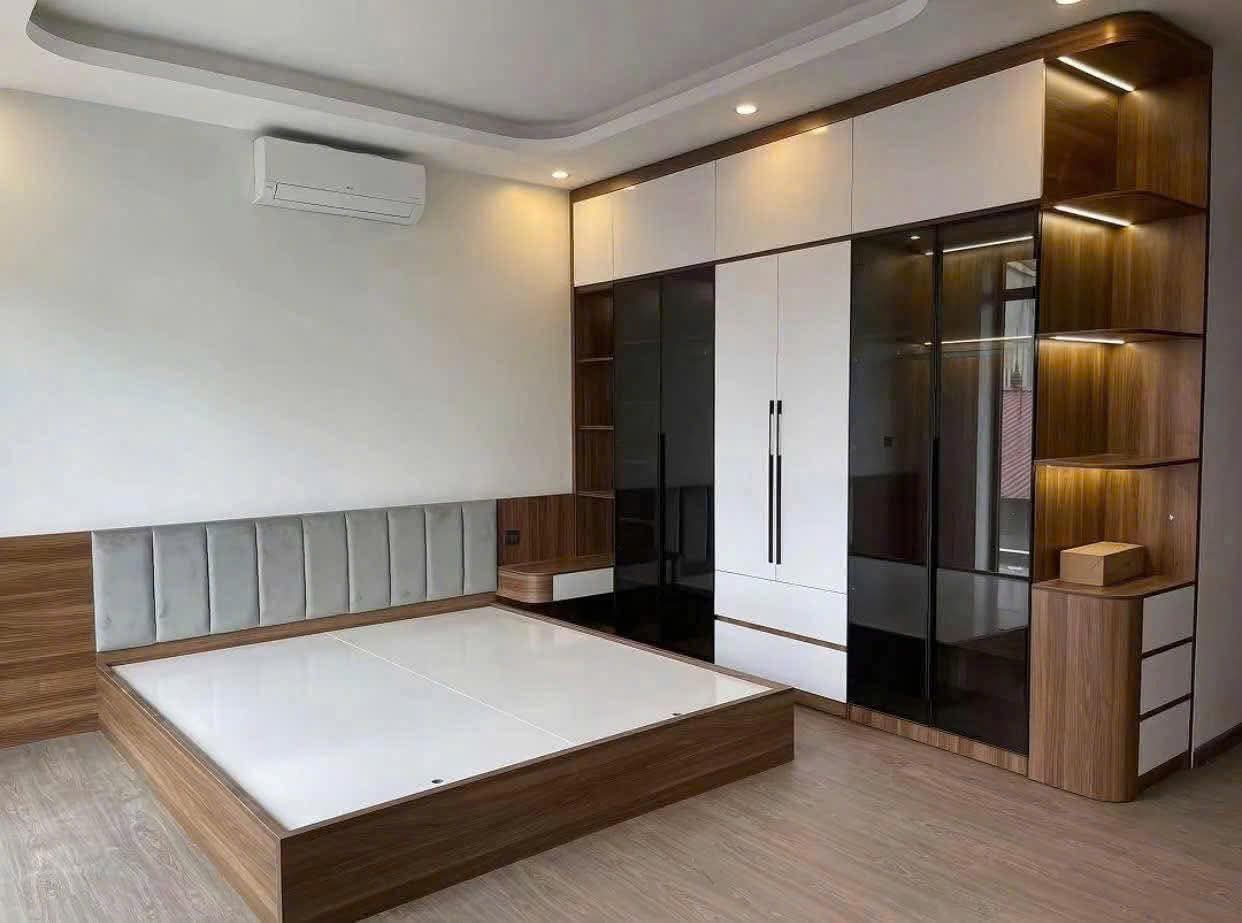 Bộ giường tủ gỗ MDF kết hợp cánh kính cường lực cao cấp